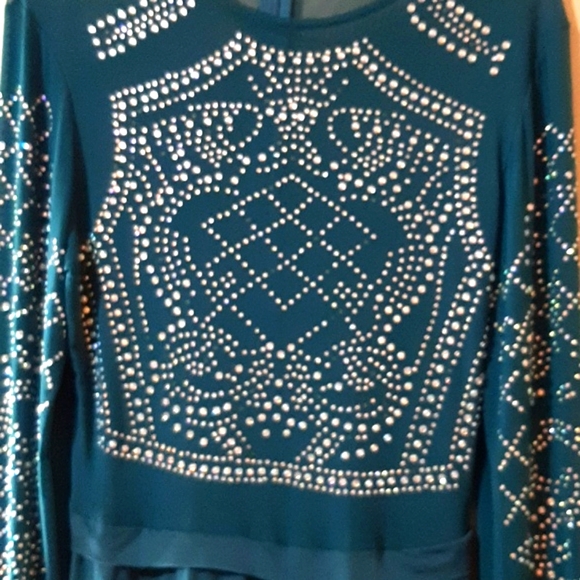 Forest green jumpsuit with multi colored rhinestones - Picture 3 of 10